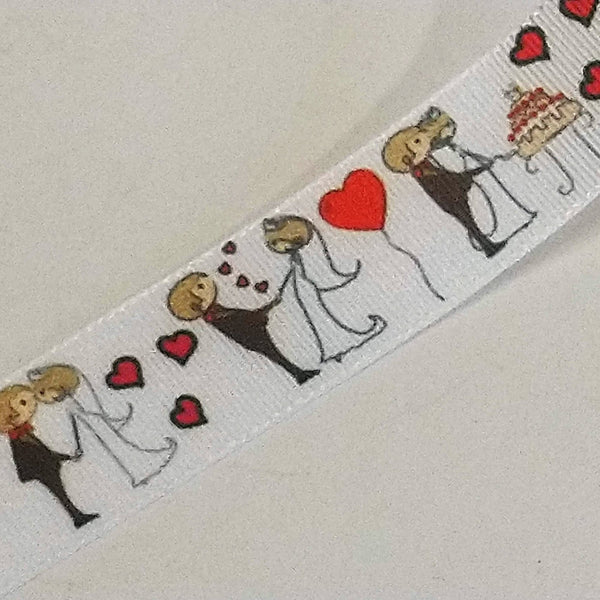 15mm Cartoon Bride & Groom Wedding Ribbon | The Crafty Animal UK