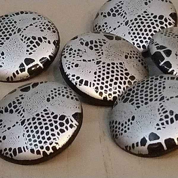 27mm or 23mm Black/Silver Plastic Shank Buttons with Lace Overlay Effect - The Crafty Animal UK