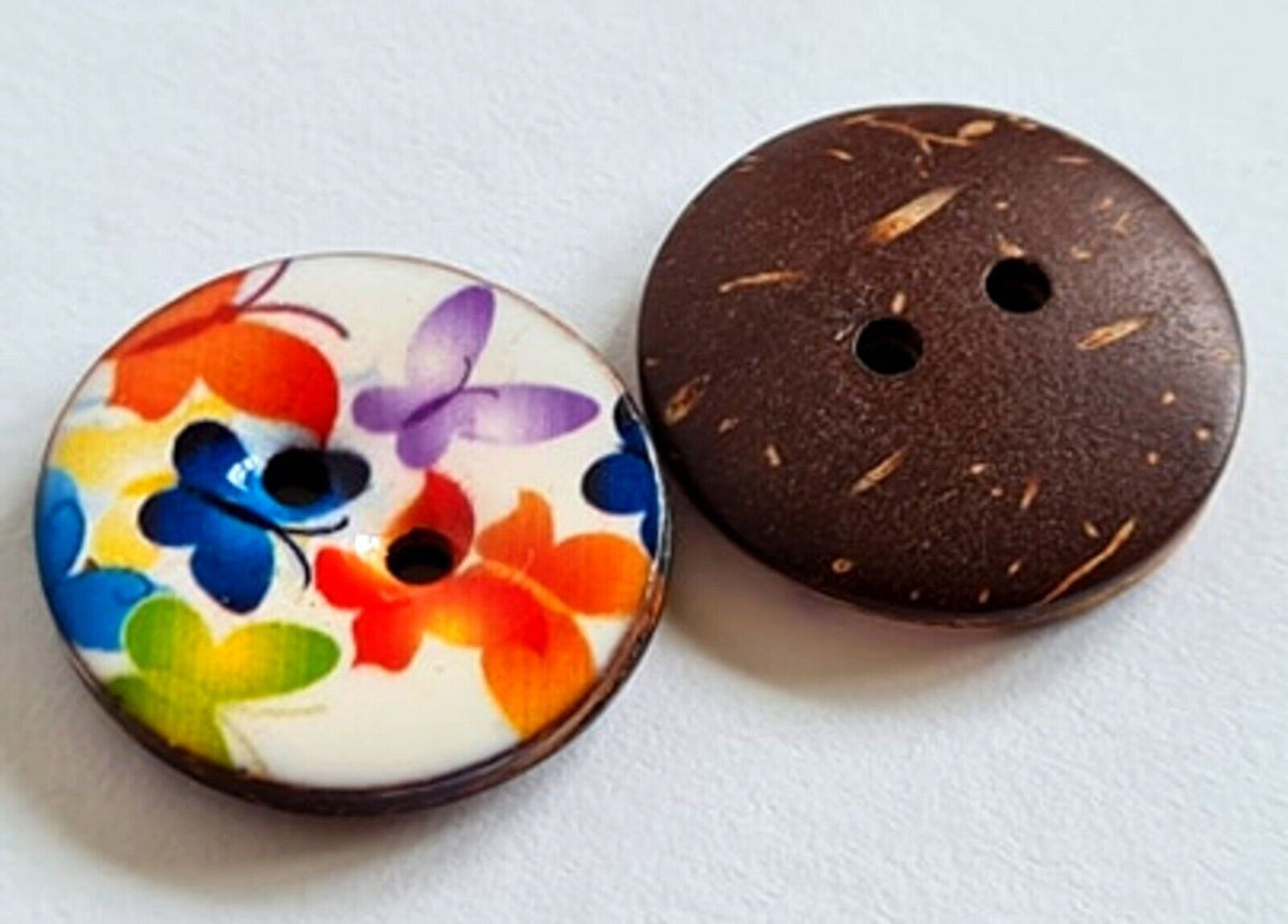 23mm Glazed Coconut Coloured Butterfly Patterned 2 Hole Buttons | The Crafty Animal UK