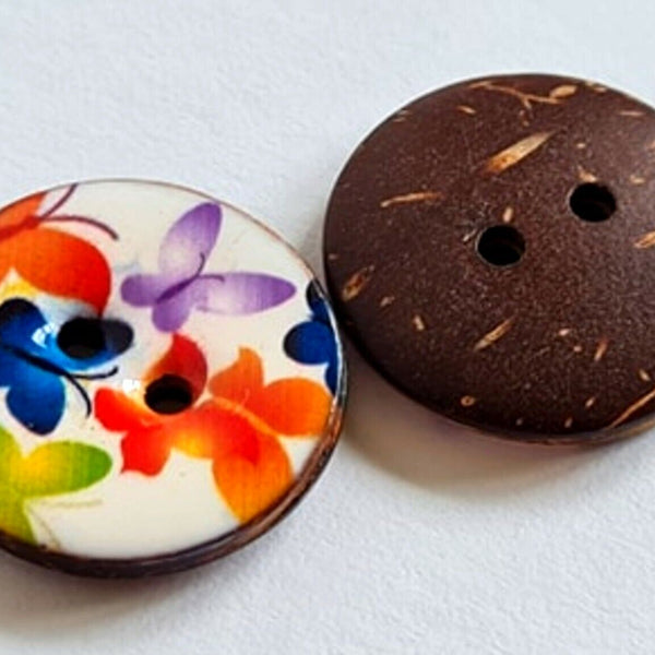 23mm Glazed Coconut Coloured Butterfly Patterned 2 Hole Buttons | The Crafty Animal UK