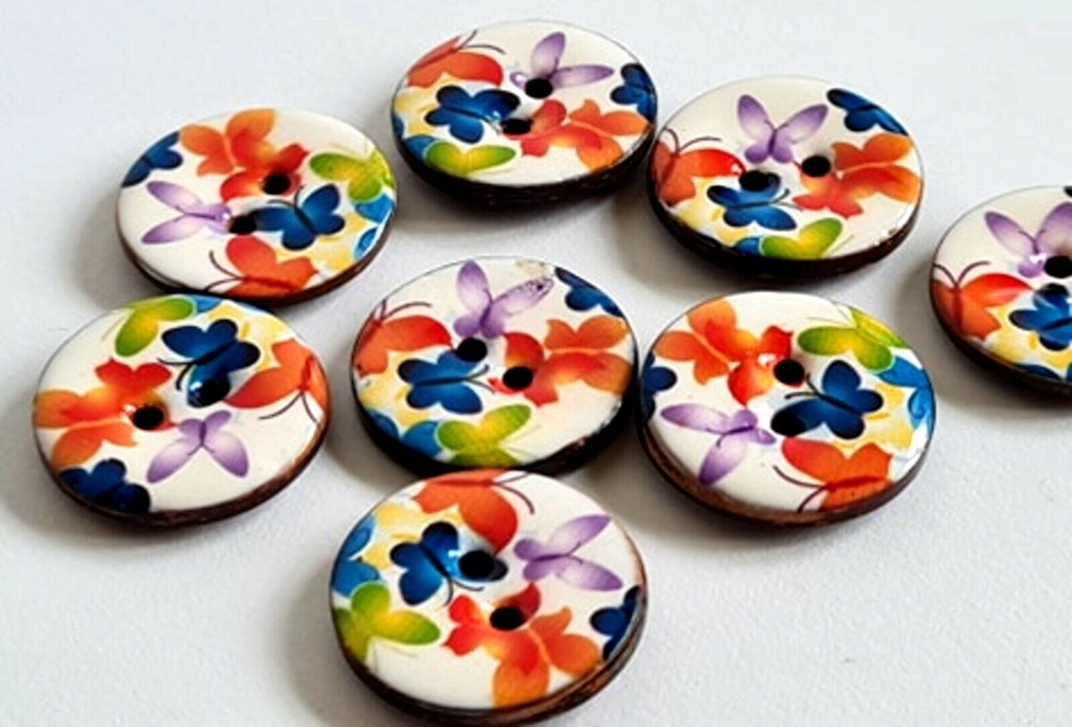 23mm Glazed Coconut Coloured Butterfly Patterned 2 Hole Buttons | The Crafty Animal UK