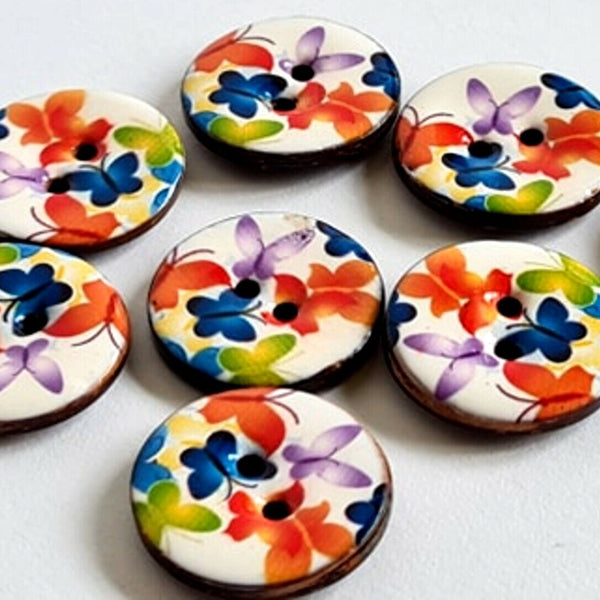 23mm Glazed Coconut Coloured Butterfly Patterned 2 Hole Buttons | The Crafty Animal UK