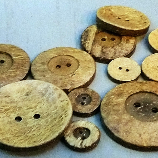 Coconut Shell Wooden 2 Hole Buttons, 51mm, 38mm, 34mm, 25mm, 20mm 18mm or 12mm