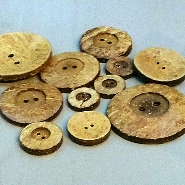 Coconut Shell Wooden 2 Hole Buttons, 51mm, 38mm, 34mm, 25mm, 20mm 18mm or 12mm