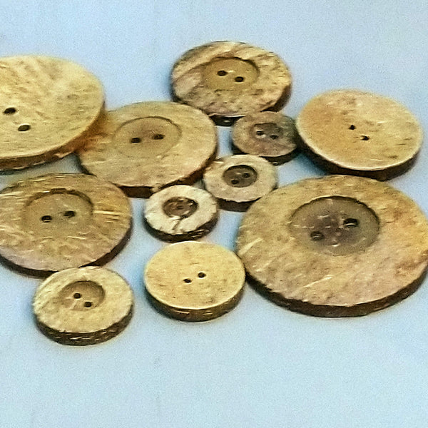 Coconut Shell Wooden 2 Hole Buttons, 51mm, 38mm, 34mm, 25mm, 20mm 18mm or 12mm