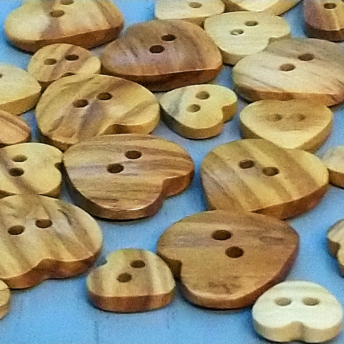 Heart Shaped Olive Wood Buttons, 12mm, 15mm 19mm