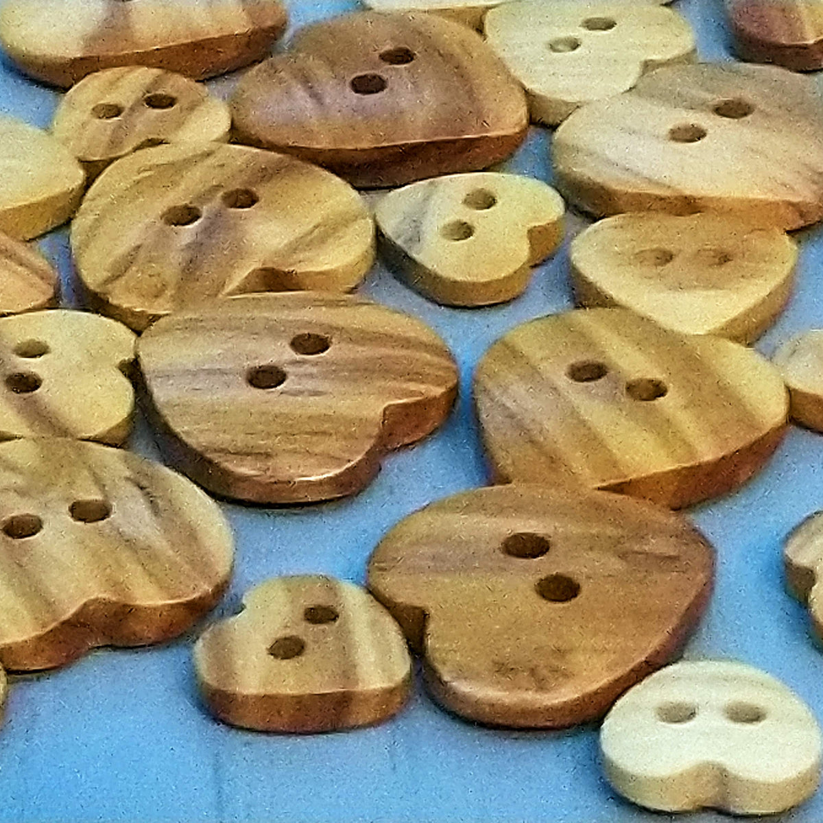 Heart Shaped Olive Wood Buttons, 12mm, 15mm 19mm