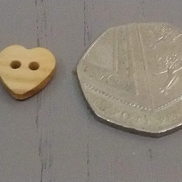 Heart Shaped Olive Wood Buttons, 12mm, 15mm 19mm