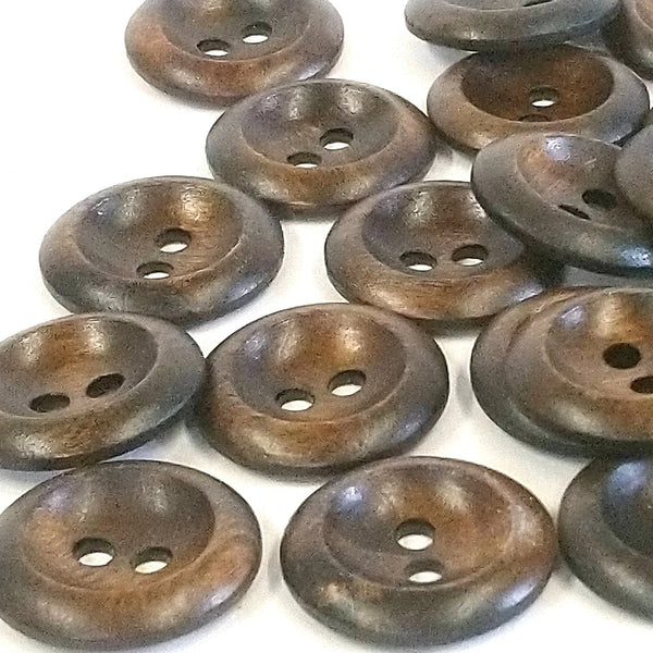 Dark Olive Wood Natural Curve Edge Two Hole Button, 20mm and 15mm | The Crafty Animal UK