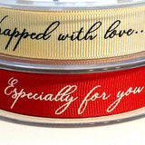 15mm Gift Wrapping Ribbon, Wrapped with Love, Choice of Red or Cream - The Crafty Animal UK