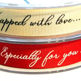 15mm Gift Wrapping Ribbon, Wrapped with Love, Choice of Red or Cream | The Crafty Animal UK