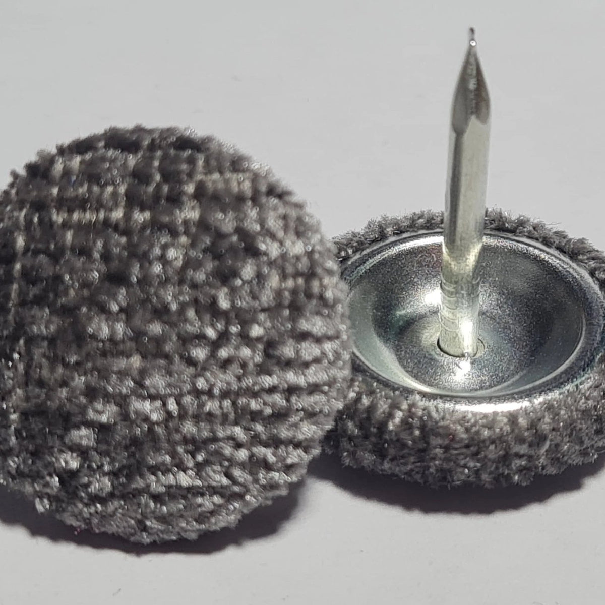 Grey Chenille Nail Back Buttons