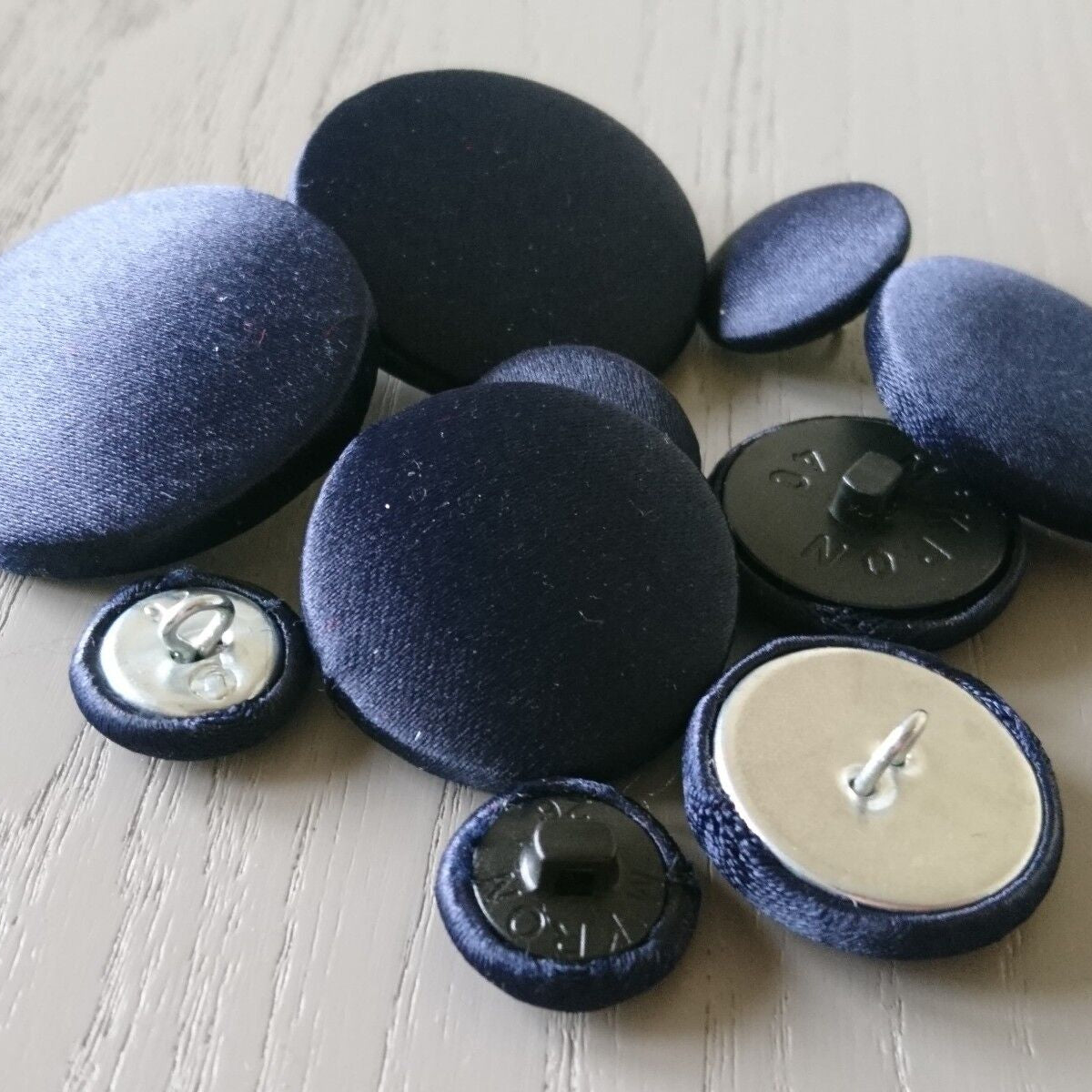 Navy Blue Satin Buttons - Choice of Sizes