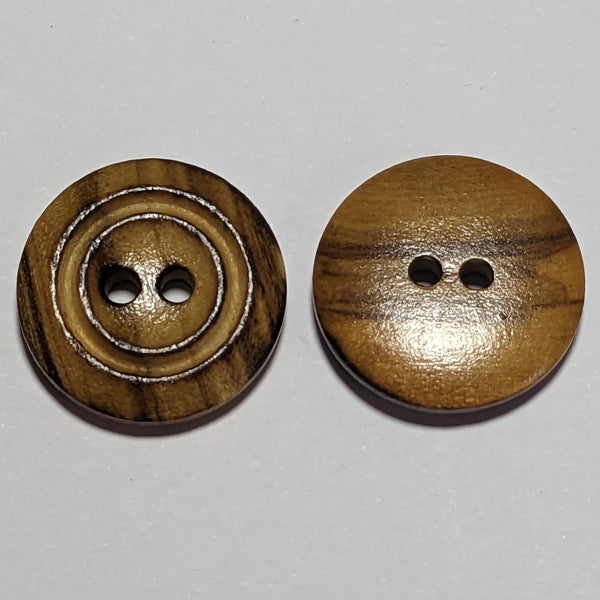 20mm Olive Wood Natural Burned 2 Hole Buttons | The Crafty Animal UK