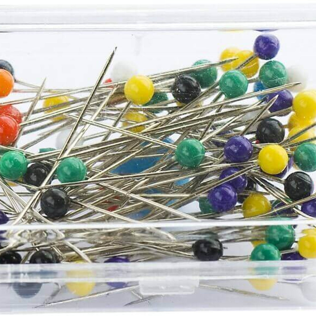 80 Coloured Plastic Headed Pins in Reusable Storage Box 